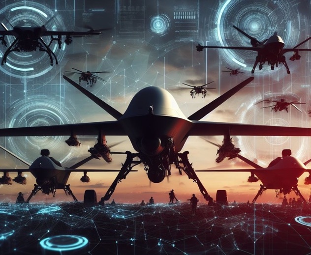 sciame droni: immagine generata con AI